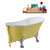 Streamline N354 55'' Vintage Oval Soaking Clawfoot Bathtub, Yellow Exterior, White Interior, Chrome Clawfoot, Gold External Drain, w/ Tray
