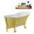 Streamline N354 55'' Vintage Oval Soaking Clawfoot Bathtub, Yellow Exterior, White Interior, Gold Clawfoot, Gold External Drain, w/ Tray