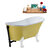 Streamline N354 55'' Vintage Oval Soaking Clawfoot Bathtub, Yellow Exterior, White Interior, White Clawfoot, Black External Drain, w/ Tray