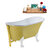 Streamline N354 55'' Vintage Oval Soaking Clawfoot Bathtub, Yellow Exterior, White Interior, White Clawfoot, Gold External Drain, w/ Tray