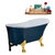 Streamline N356 55'' Vintage Oval Soaking Clawfoot Bathtub, Light Blue Exterior, White Interior, Gold Clawfoot, Black External Drain, w/ Tray