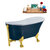 Streamline N356 55'' Vintage Oval Soaking Clawfoot Bathtub, Light Blue Exterior, White Interior, Gold Clawfoot, Gold External Drain, w/ Tray