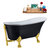 Streamline N357 55'' Vintage Oval Soaking Clawfoot Bathtub, Black Exterior, White Interior, Gold Clawfoot, Gold Internal External Drain, w/ Tray