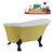 Streamline N358 55'' Vintage Oval Soaking Clawfoot Bathtub, Yellow Exterior, White Interior, Black Clawfoot, Gold Drain, with Bamboo Tray