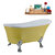 Streamline N358 55'' Vintage Oval Soaking Clawfoot Tub, Yellow Exterior, White Interior, Chrome Clawfoot, Oil Rubbed Bronze Drain, w/ Bamboo Tray