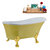 Streamline N358 55'' Vintage Oval Soaking Clawfoot Bathtub, Yellow Exterior, White Interior, Gold Clawfoot, Black Drain, with Bamboo Tray
