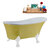 Streamline N358 55'' Vintage Oval Soaking Clawfoot Bathtub, Yellow Exterior, White Interior, White Clawfoot, Black Drain, with Bamboo Tray