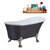 Streamline N359 55'' Vintage Oval Soaking Clawfoot Bathtub, Grey Exterior, White Interior, Nickel Clawfoot, Chrome Drain, with Bamboo Tray