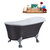Streamline N359 55'' Vintage Oval Soaking Clawfoot Bathtub, Grey Exterior, White Interior, Chrome Clawfoot, Nickel Drain, with Bamboo Tray