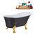 Streamline N359 55'' Vintage Oval Soaking Clawfoot Bathtub, Grey Exterior, White Interior, Gold Clawfoot, Black Internal Drain, with Bamboo Tray