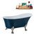 Streamline N360 55'' Vintage Oval Soaking Clawfoot Bathtub, Light Blue Exterior, White Interior, Nickel Clawfoot, Gold Drain, with Bamboo Tray