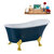 Streamline N360 55'' Vintage Oval Soaking Clawfoot Bathtub, Light Blue Exterior, White Interior, Gold Clawfoot, Black Drain, with Bamboo Tray