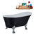 Streamline N362 59'' Vintage Oval Soaking Clawfoot Bathtub, Black Exterior, White Interior, Chrome Clawfoot, Black Drain, with Bamboo Tray