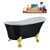Streamline N362 59'' Vintage Oval Soaking Clawfoot Bathtub, Black Exterior, White Interior, Gold Clawfoot, Black Drain, with Bamboo Tray