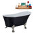 Streamline N366 59'' Vintage Oval Soaking Clawfoot Tub, Black Exterior, White Interior, Nickel Clawfoot, Oil Rubbed Bronze Drain, w/ Bamboo Tray