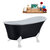 Streamline N367 67'' Vintage Oval Soaking Clawfoot Bathtub, Black Exterior, White Interior, White Clawfoot, Gold Drain, with Bamboo Tray