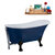 Streamline N368 63'' Vintage Oval Soaking Clawfoot Bathtub, Dark Blue Exterior, White Interior, Black Clawfoot, Chrome External Drain, w/ Tray
