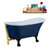 Streamline N368 63'' Vintage Oval Soaking Clawfoot Bathtub, Dark Blue Exterior, White Interior, Black Clawfoot, Gold External Drain, w/ Tray