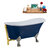 Streamline N368 63'' Vintage Oval Soaking Clawfoot Bathtub, Dark Blue Exterior, White Interior, Nickel Clawfoot, Gold External Drain, w/ Tray