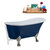 Streamline N368 63'' Vintage Oval Soaking Clawfoot Bathtub, Dark Blue Exterior, White Interior, Nickel Clawfoot, White External Drain, w/ Tray