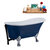 Streamline N368 63'' Vintage Oval Soaking Clawfoot Bathtub, Dark Blue Exterior, White Interior, Chrome Clawfoot, Black External Drain, w/ Tray