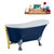 Streamline N368 63'' Vintage Oval Soaking Clawfoot Bathtub, Dark Blue Exterior, White Interior, Chrome Clawfoot, Gold External Drain, w/ Tray