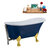 Streamline N368 63'' Vintage Oval Soaking Clawfoot Bathtub, Dark Blue Exterior, White Interior, Gold Clawfoot, Nickel External Drain, w/ Tray