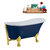 Streamline N368 63'' Vintage Oval Soaking Clawfoot Bathtub, Dark Blue Exterior, White Interior, Gold Clawfoot, Gold External Drain, w/ Tray