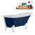 Streamline N368 63'' Vintage Oval Soaking Clawfoot Bathtub, Dark Blue Exterior, White Interior, White Clawfoot, White External Drain, w/ Tray