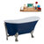 Streamline N369 55'' Vintage Oval Soaking Clawfoot Bathtub, Dark Blue Exterior, White Interior, Nickel Clawfoot, Nickel External Drain, w/ Tray