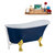 Streamline N369 55'' Vintage Oval Soaking Clawfoot Bathtub, Dark Blue Exterior, White Interior, Gold Clawfoot, White External Drain, w/ Tray
