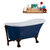 Streamline N369 55'' Vintage Oval Soaking Clawfoot Tub, Dark Blue Exterior, White Interior, Oil Rubbed Bronze Clawfoot, ORB External Drain, w/ Tray