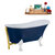 Streamline N369 55'' Vintage Oval Soaking Clawfoot Bathtub, Dark Blue Exterior, White Interior, White Clawfoot, Gold External Drain, w/ Tray
