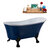 Streamline N371 63'' Vintage Oval Soaking Clawfoot Bathtub, Dark Blue Exterior, White Interior, Black Clawfoot, Gold Drain, with Bamboo Tray