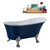 Streamline N371 63'' Vintage Oval Soaking Clawfoot Bathtub, Dark Blue Exterior, White Interior, Nickel Clawfoot, Black Drain, with Bamboo Tray