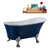 Streamline N371 63'' Vintage Oval Soaking Clawfoot Bathtub, Dark Blue Exterior, White Interior, Chrome Clawfoot, Gold Drain, with Bamboo Tray