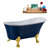 Streamline N371 63'' Vintage Oval Soaking Clawfoot Bathtub, Dark Blue Exterior, White Interior, Gold Clawfoot, Black Drain, with Bamboo Tray