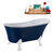 Streamline N371 63'' Vintage Oval Soaking Clawfoot Bathtub, Dark Blue Exterior, White Interior, White Clawfoot, Black Drain, with Bamboo Tray