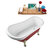 Streamline N482 61'' Vintage Oval Soaking Clawfoot Bathtub, Red Exterior, White Interior, Brushed Nickel Clawfoot, Gold Drain, with Bamboo Tray