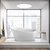 Streamline N821 63'' Modern Oval Soaking Freestanding Bathtub, White Exterior, White Interior, Gold Internal Drain, with Bamboo Tray