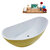Streamline N952 75'' Modern Oval Soaking Freestanding Bathtub, Yellow Exterior, White Interior, Chrome Internal Drain, with Bamboo Tray