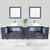Vanity Art Ravenna 108'' Double Sink Bathroom Vanity Set with 2x Engineered Marble Vaniity Tops, Soft Closing Doors and Drawers, 3x Side Cabinets, 2x Square Vessel Sinks, and 2x Mirrors, 108'' Blue Door Opened View