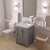 24" Single Bath Vanity in Gray, Cultured Marble Quartz Top Round Sink, Polished Chrome Faucet and Mirror