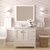 36" Single Bath Vanity in White, Cultured Marble Quartz Top Round Sink, Brushed Nickel Faucet and Mirror