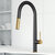 Vigo Single Handle Pull-Down Sprayer Kitchen Faucet in Matte Black and Matte Brushed Gold, Installed View