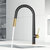 Vigo Single Handle Pull-Down Sprayer Kitchen Faucet in Matte Black and Matte Brushed Gold, Installed On View
