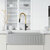 Vigo Single Handle Pull-Down Sprayer Kitchen Faucet in Matte Brushed Gold and Matte Black, Installed Front View 