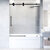 Vigo Elan 60'' W x 66'' H Frameless Left Sliding Tub Door in Matte Black Hardware with Fluted Glass, In Use Illustration
