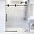 Vigo Elan 72'' W x 74'' H Frameless Left Sliding Shower Door in Matte Black Hardware with Fluted Glass, In Use Illustration