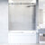 Vigo Elan 60'' W x 66'' H Frameless Left Sliding Tub Door in Stainless Steel Hardware with Fluted Glass, In Use Illustration
